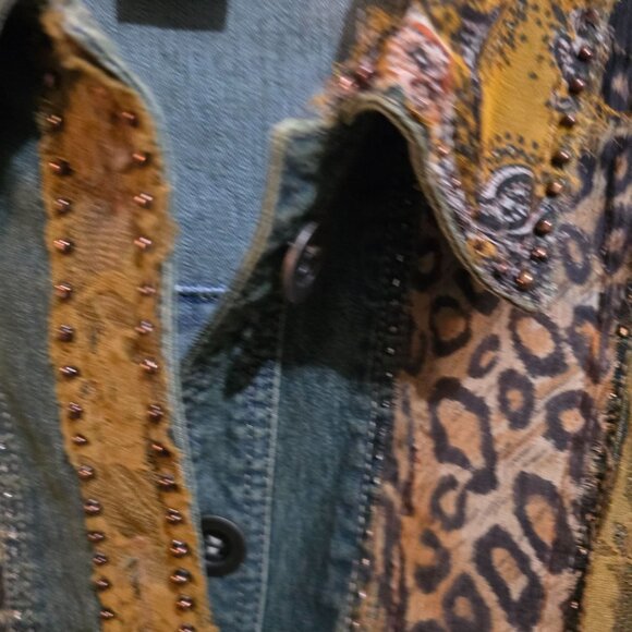 Bohemian Patchwork Jacket With Lace & Leopard Print Size M - Picture 5 of 9